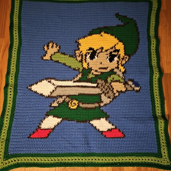 Handmade One of a Kind Crocheted Legend of Zelda Blanket Link. - Picture 2 of 2
